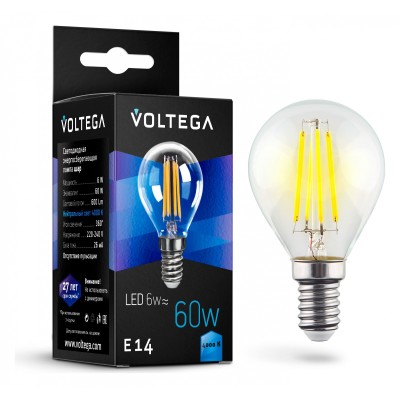 Лампа светодиодная Voltega Globe 6W E14 6Вт 4000K 7022