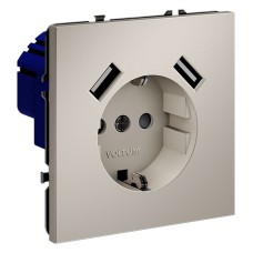Розетка с заземлением и со шторкой и 2хUSB type A, без рамки Voltum S70 VLS040403
