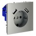 Розетка с заземлением и со шторкой и 2хUSB type A, без рамки Voltum S70 VLS040405