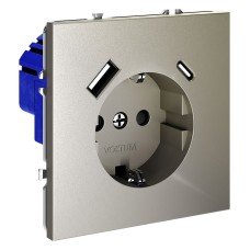 Розетка с заземлением и со шторкой и 2хUSB type A и C, без рамки Voltum S70 VLS040504