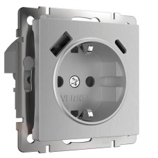 Розетка Werkel с быстрой зарядкой USB Type A+С серебряный рифленый W1171709 4690389176456