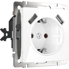 Розетка с заземлением, шторками и USBх2 Werkel белый W1171501 4690389155345