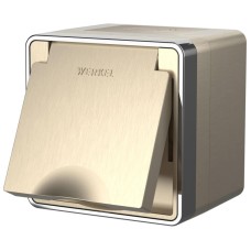 Розетка влагозащищенная с заземлением с защитной крышкой и шторками Werkel Gallant шампань рифленый W5071210 4690389164613