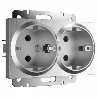 Розетка двойная с заземлением, без рамки Werkel серебряный рифленый W1172009