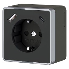 Розетка с заземлением и со шторками и USB Werkel Gallant (черный хром) W5071735