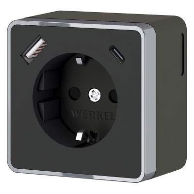 Розетка с заземлением и со шторками и USB Werkel Gallant (черный хром) W5071735
