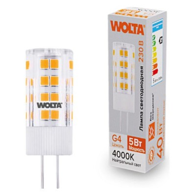 Лампа светодиодная Wolta  G4 5Вт 4000K WSTD-JC-220V5W4KG4-C