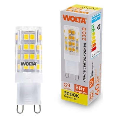 Лампа светодиодная Wolta  G9 5Вт 3000K WSTD-JCD-5W3KG9-C