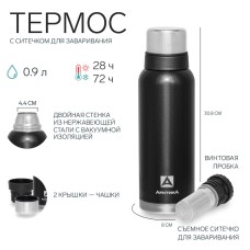 Термос «Арктика», 1.2 л, с ситечком, сохраняет тепло 32 ч, черный