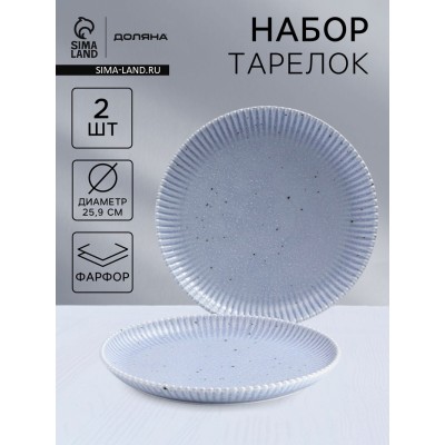 Тарелки Доляна «Коралл», d=25,9 см, набор 2 шт, фарфор, голубые