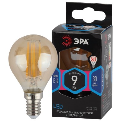 Лампа светодиодная Эра E14 9W 4000K F-LED P45-9W-840-E14 gold Б0047028