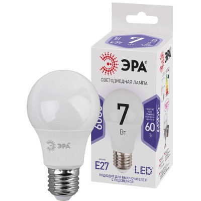 Лампа светодиодная Эра E27 7W 6000K LED A60-7W-860-E27 Б0044087