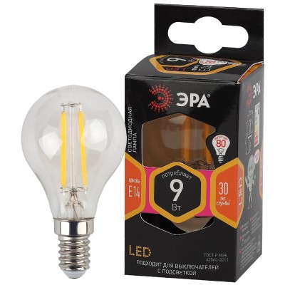 Лампа светодиодная Эра E14 9W 2700K F-LED P45-9w-827-E14 Б0047020