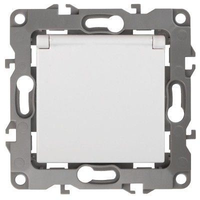 Розетка 2P+E Schuko со шторками с крышкой Эра 12-2103-01 Б0014693