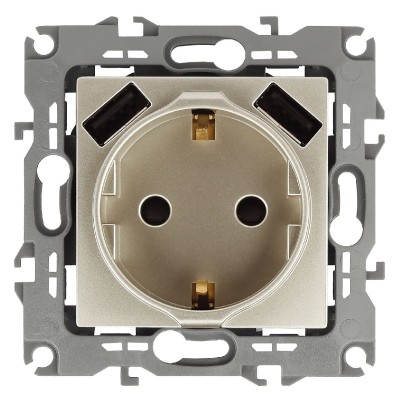 Розетка 2P+E со шторками и 2xUSB Эра 12-4109-04 Б0047843