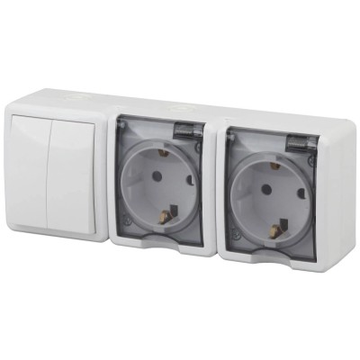 Блок розетки-выключатель двухклавишный ЭРА Эксперт IP54 16A 250V 11-7404-01 Б0027675