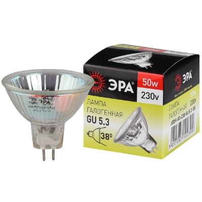 Лампа галогенная Эра GU5.3 50W 3000K GU5.3-JCDR (MR16) -50W-230V-CL C0027365