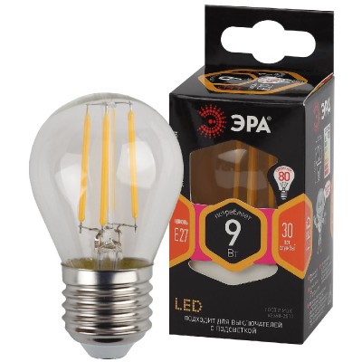Лампа светодиодная Эра E27 9W 2700K F-LED P45-9w-827-E27 Б0047023
