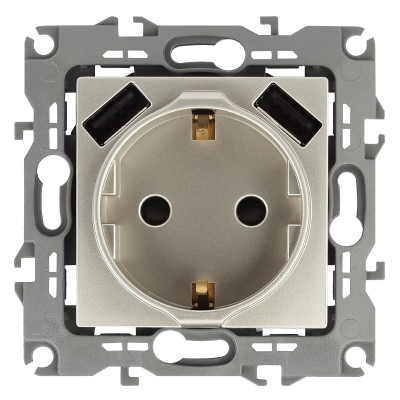Розетка 2P+E со шторками и 2xUSB Эра 14-4109-04 Б0047870
