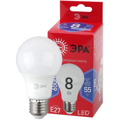 Лампа светодиодная Эра E27 8W 6500K LED A60-8W-865-E27 R Б0045323