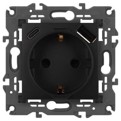 Розетка со шторками с USB type-A+C Эра Elegance 14-4108-05 Б0067724