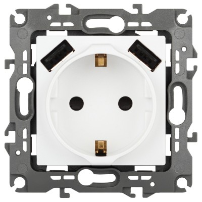 Розетка с заземлением и со шторкой и 2хUSB, без рамки Эра Эра 12 12-4109-01М