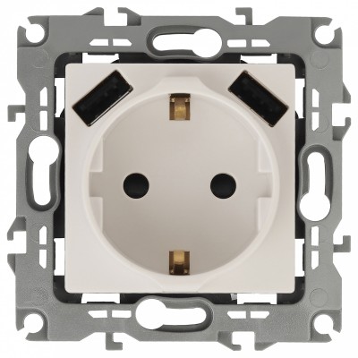 Розетка с заземлением и со шторкой и 2хUSB, без рамки Эра Эра 12 12-4109-02