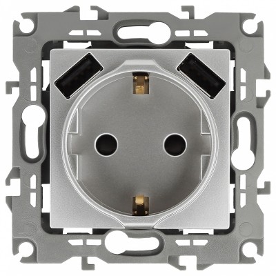 Розетка с заземлением и со шторкой и 2хUSB, без рамки Эра Эра 12 12-4109-03