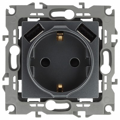 Розетка с заземлением и со шторкой и 2хUSB, без рамки Эра Эра 12 12-4109-12