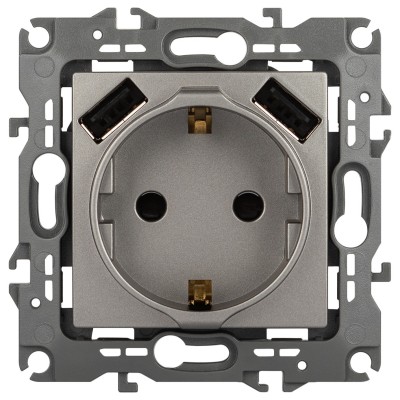 Розетка с заземлением и со шторкой и 2хUSB, без рамки Эра Эра 12 12-4109-16