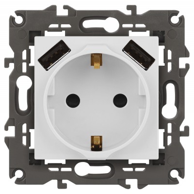 Розетка с заземлением и со шторкой и 2хUSB, без рамки Эра Эра Elegance 14-4109-01