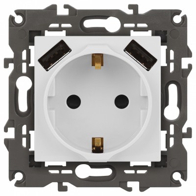 Розетка с заземлением и со шторкой и 2хUSB, без рамки Эра Эра Elegance 14-4109-01М