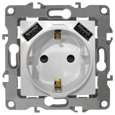 Розетка с заземлением и со шторкой и 2хUSB, без рамки Эра Эра Elegance 14-4109-03