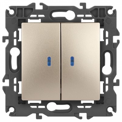 Выключатель двухклавишный с подсветкой без рамки Elegance 14-1105-04
