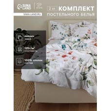 Комплект постельного белья Этель 2 сп Flower time 175×215 см, 200×220 см, 50×70 см-2 шт., поплин 125 г/м², хлопок 100%