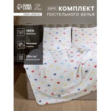 Постельное бельё«Этель» Евро Сolored Hearts 200×217 см, 220×240 см, 70×70 см-2 шт., поплин 125 г/м², хлопок100%