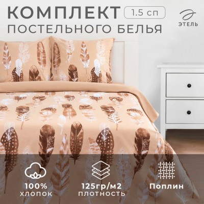 Постельное белье Этель 1.5 сп «Перья» (вид 1) 143*215 см,150*214 см, 70*70 см 2 шт
