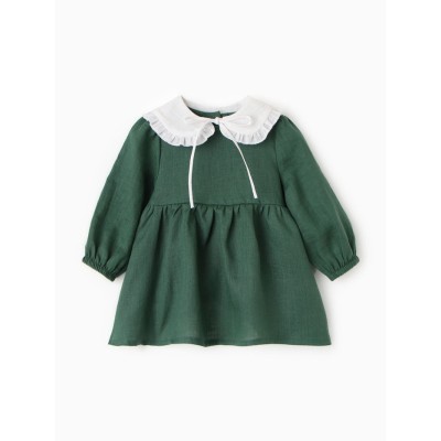 Платье с воротничком Крошка Я Linen, 74-80, зеленый
