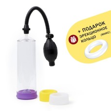 Помпа для пениса вакуумная, груша, ABS пластик, 23 см, прозрачная