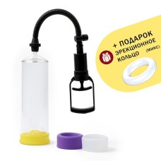 Помпа для пениса вакуумная, поршень, ABS пластик, 23 см, прозрачная