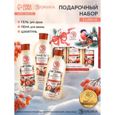 Подарочный набор «С Новым годом и Рождеством», гель для душа, шампунь и пена для ванны 3×250 мл, РЯБИНА