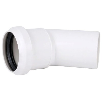 Отвод канализационный бесшумный ПП 50*15гр. мм СИНИКОН КОМФОРТ с раструбом белый (уп.50 шт)