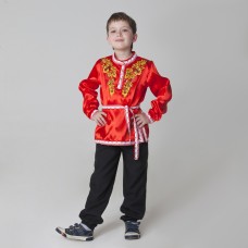 Русская народная рубаха «Хохлома», атлас, красная, р. 32, рост 122–128 см