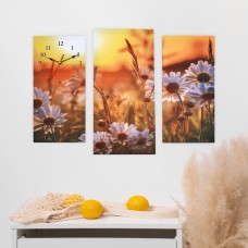 Часы-картина настенные, модульные «Ромашки на закате», бесшумные, 60×80 см
