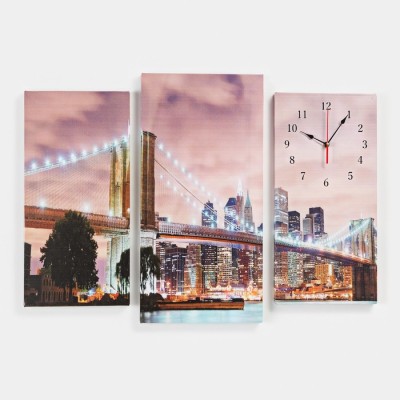 Часы-картина настенные, модульные «Светящийся мост», бесшумные, 60×80 см, триптих