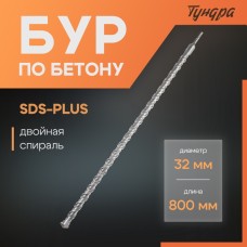 Бур по бетону ТУНДРА, двойная спираль, SDS-plus, 32 х 800 мм