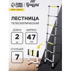 Лестница телескопическая ТУНДРА, алюминиевая, 7 ступеней, 2 м