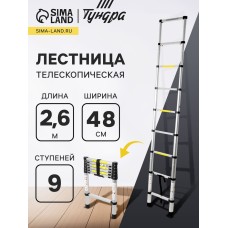 Лестница телескопическая ТУНДРА, алюминиевая, 9 ступеней, автомат, 2.6 м