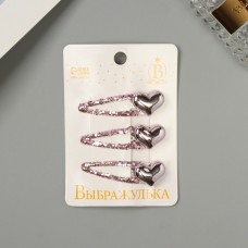 Невидимка для волос "Агата" (набор 3 шт) сердце, 5 см, розовый