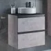 Тумба-умывальник Comforty «Эдинбург-60-2», бетон светлый с чёрной столешеницей, с раковиной 9111